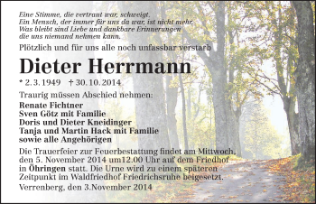 Traueranzeige von Dieter Herrmann 