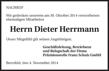 Traueranzeige von Dieter Herrmann 
