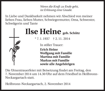 Traueranzeige von Ilse Heine 