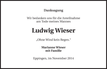 Traueranzeige von Ludwig Wieser 