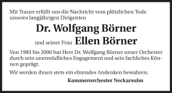 Traueranzeige von Wolfgang und Ellen Börner 