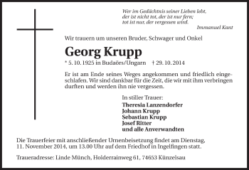 Traueranzeige von Georg Krupp 