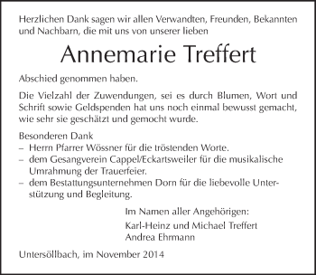 Traueranzeige von Annemarie Treffert 