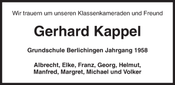 Traueranzeige von Gerhard Kappel 
