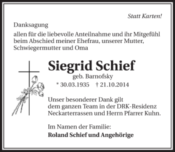 Traueranzeige von Siegrid Schief 