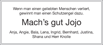 Traueranzeige von Jojo  