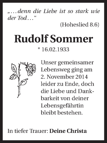 Traueranzeige von Rudolf Sommer 