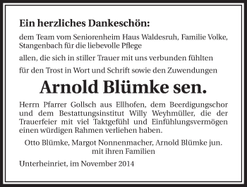 Traueranzeige von Arnold Blümke 