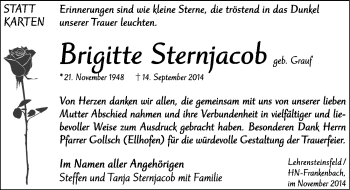Traueranzeige von Brigitte Sternjacob 