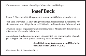 Traueranzeige von Josef Beck 