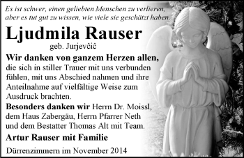 Traueranzeige von Ljudmila Rauser 
