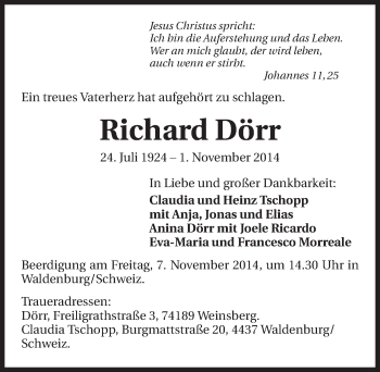 Traueranzeige von Richard Dörr 
