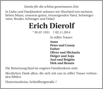 Traueranzeige von Erich Dierolf 
