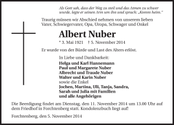Traueranzeige von Albert Nuber 