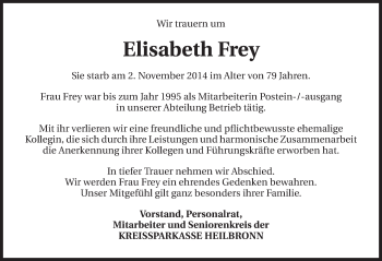 Traueranzeige von Elisabeth Frey 