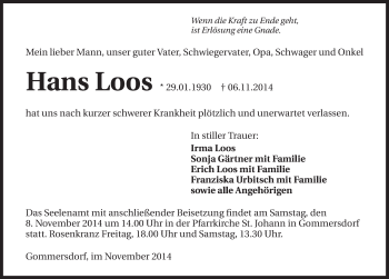 Traueranzeige von Hans Loos 