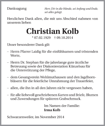 Traueranzeige von Christian Kolb 