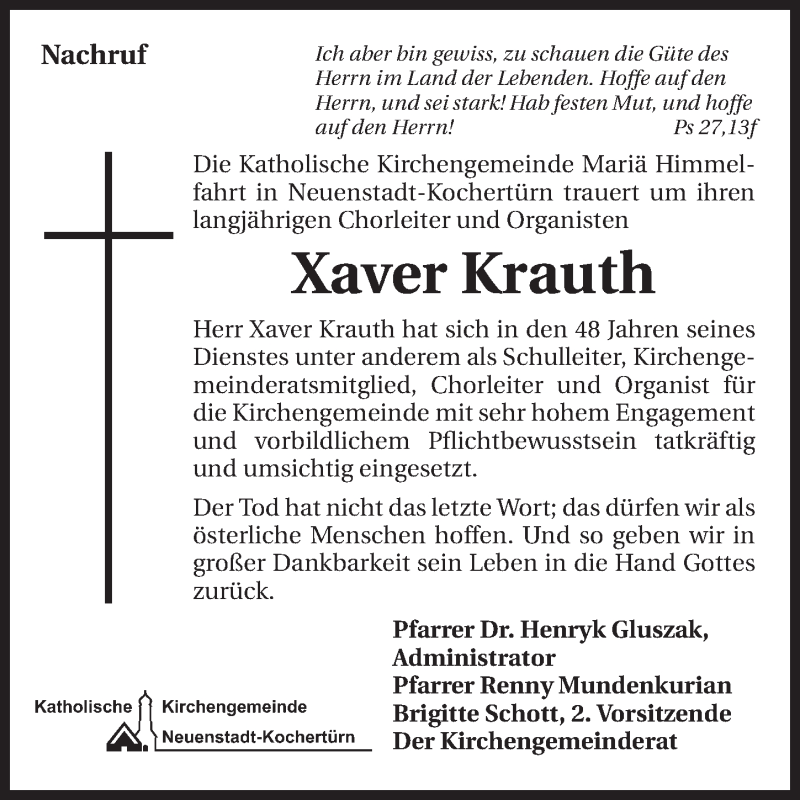  Traueranzeige für Xaver Krauth vom 08.11.2014 aus 