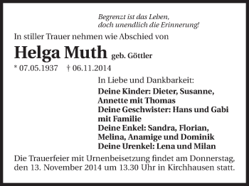 Traueranzeige von Helga Muth 