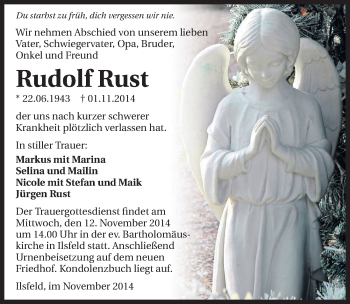 Traueranzeige von Rudolf Rust 