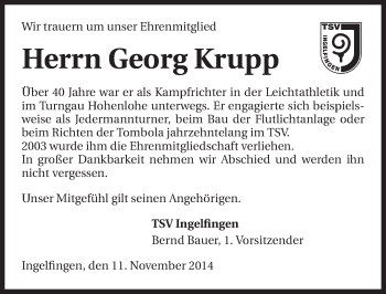 Traueranzeige von Georg Krupp 