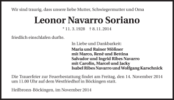 Traueranzeige von Leonor Navarro Soriano 