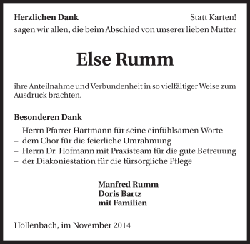 Traueranzeige von Else Rumm 