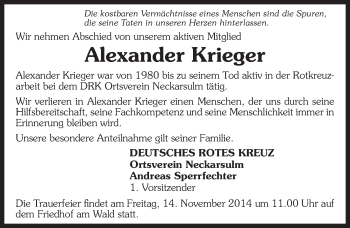 Traueranzeige von Alexander Krieger 