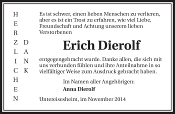 Traueranzeige von Erich Dierolf 