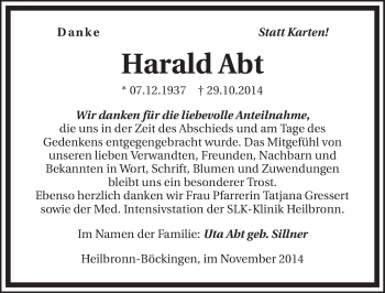 Traueranzeige von Harald Abt 