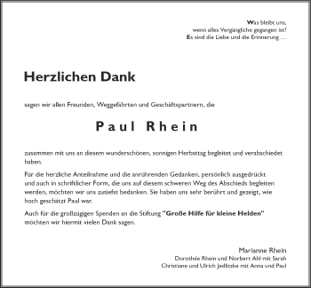 Traueranzeige von Paul Rhein 