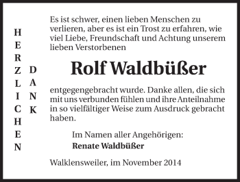 Traueranzeige von Rolf Waldbüßer 