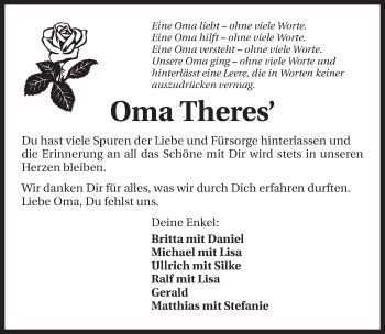 Traueranzeige von Theresia Schmötzer 
