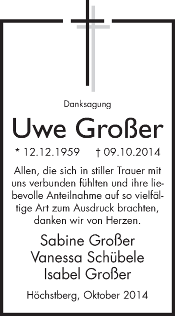 Traueranzeige von Uwe Großer 