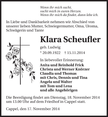 Traueranzeige von Klara Scheufler 
