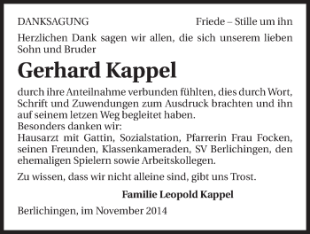 Traueranzeige von Gerhard Kappel 