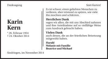 Traueranzeige von Karin Kern 