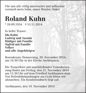 Traueranzeige von Roland Kuhn 