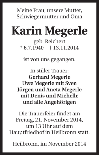 Traueranzeige von Karin Megerle 