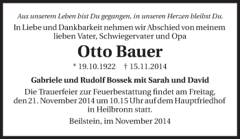 Traueranzeige von Otto Bauer 