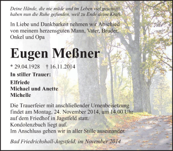 Traueranzeige von Eugen Meßner 