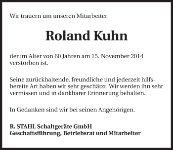 Traueranzeige von Roland Kuhn 