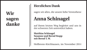 Traueranzeige von Anna Schinagel 