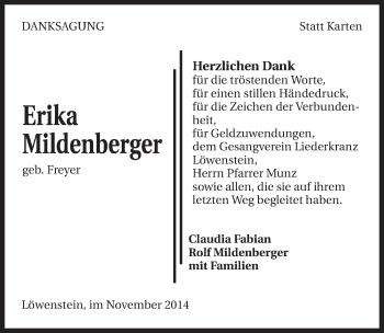 Traueranzeige von Erika Mildenberger 