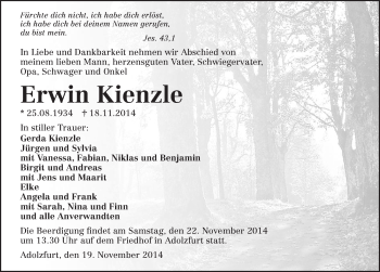 Traueranzeige von Erwin Kienzle 