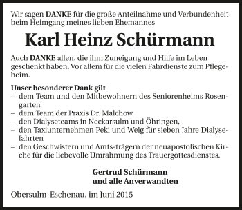 Traueranzeige von KarlHeinz Schürmann 