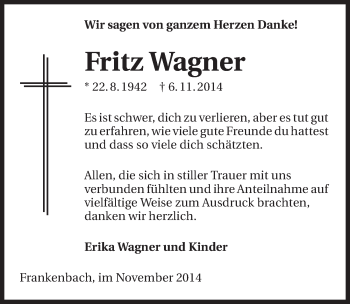 Traueranzeige von Fritz Wagner 