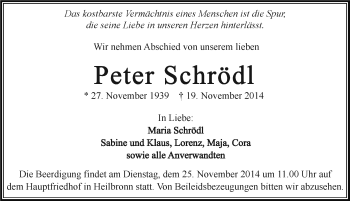 Traueranzeige von Peter Schrödl 