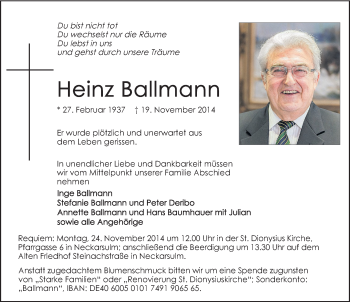 Traueranzeige von Karl-Heinz Ballmann 