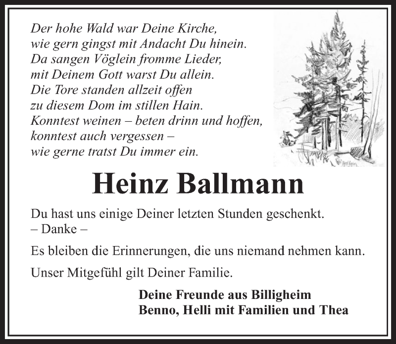  Traueranzeige für Heinz Ballmann vom 22.11.2014 aus 